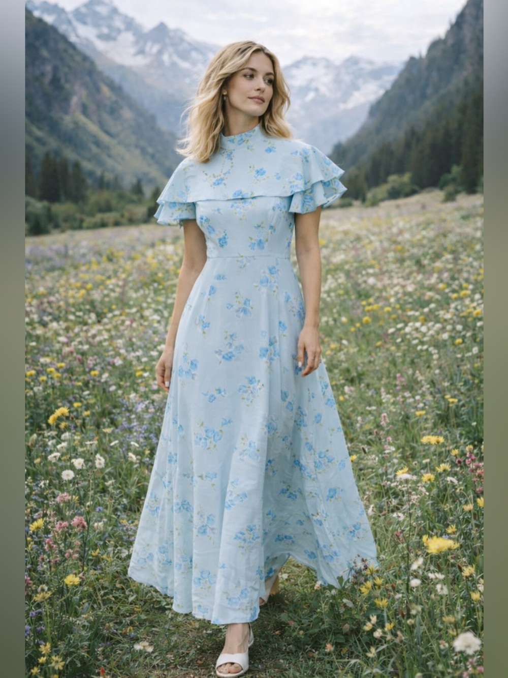 Elegant Blue Floral Maxi Dress